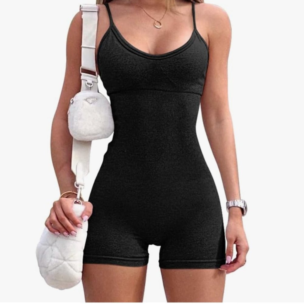 OQQ Women's Yoga Rompers Sexy One Piece Spaghetti Strap Jumpsuit